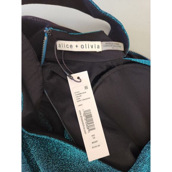 NWT Alice + Olivia Inka V-neck Mini Dress Size 12 Turquoise #FC420 - Picture 8 of 10